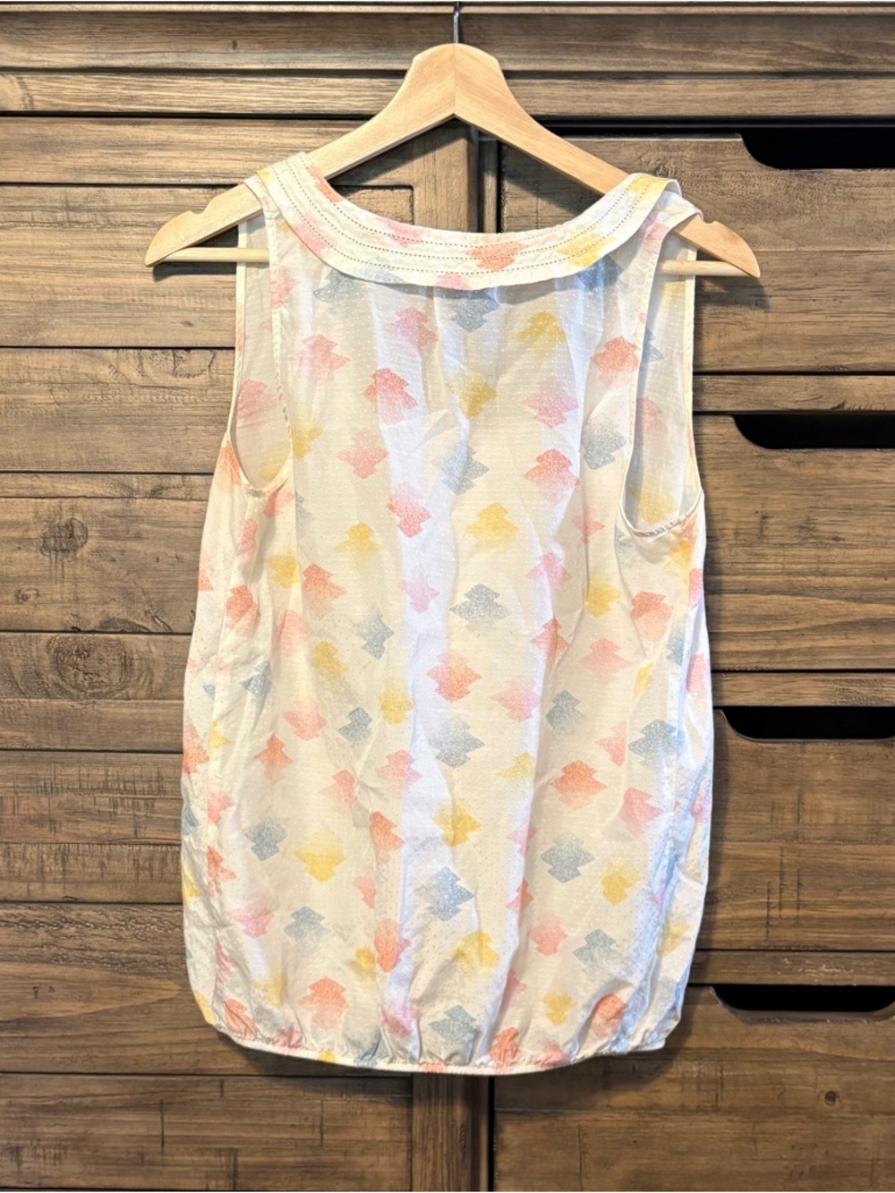 Vintage Sessùn Paris Silk Blend Sleeveless Blouse Peter Pan‎ Collar Pastel Print - Picture 2 of 4